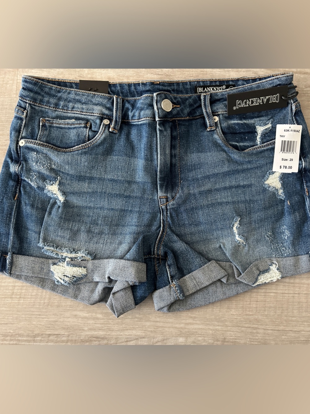 Blank NYC Distressed Rolled Hem Denim Shorts - Blue